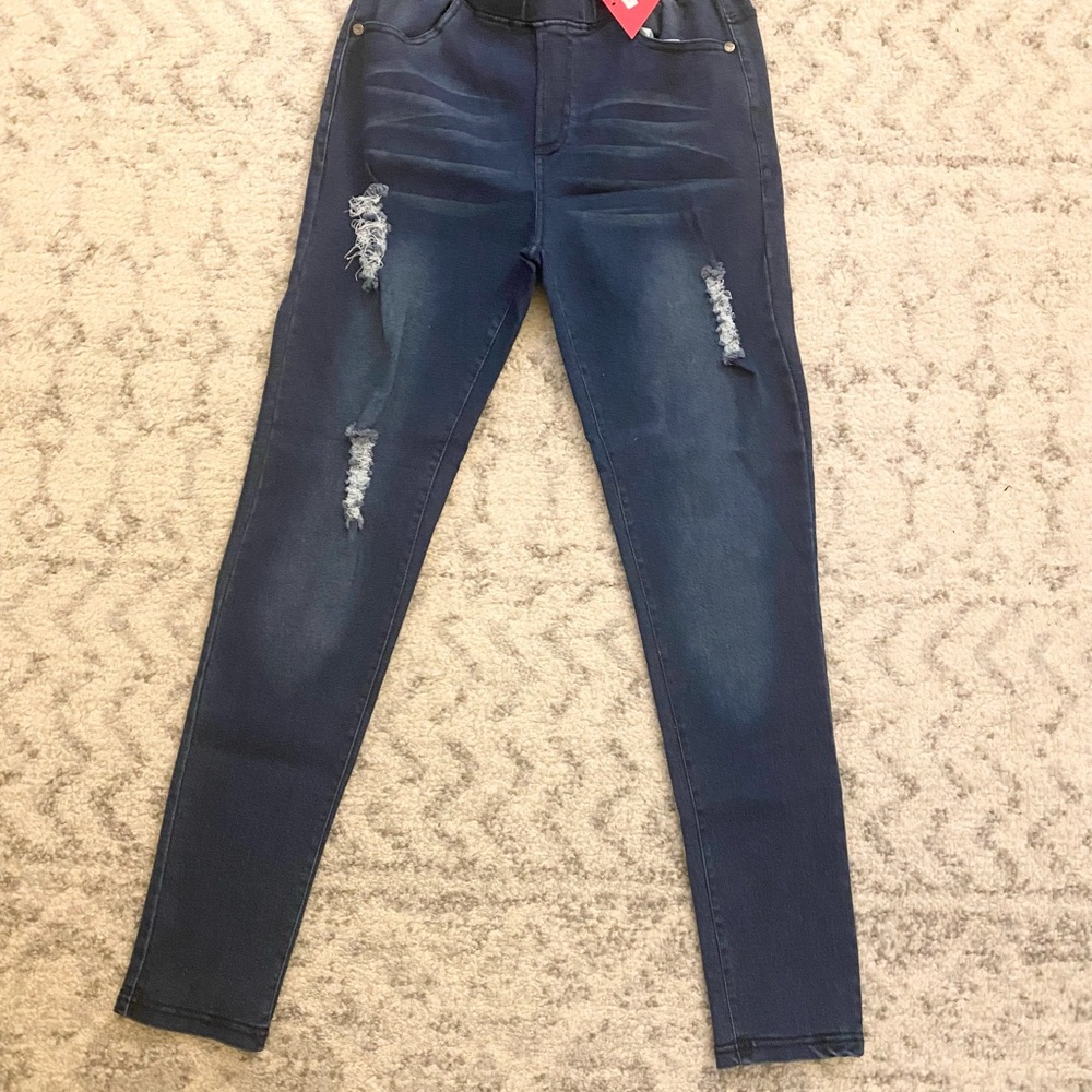Denim Skinny Leg Distressed Jeggings - Picture 5 of 6